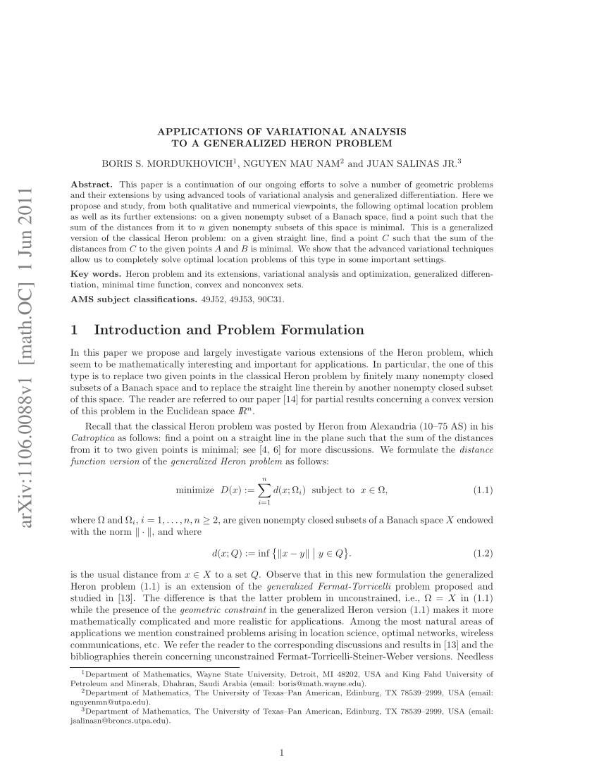 PDF) Applications of Variational Analysis to a Generalized Heron