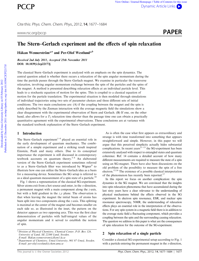 Pdf The Stern Gerlach Experiment And The Effects Of Spin Relaxation