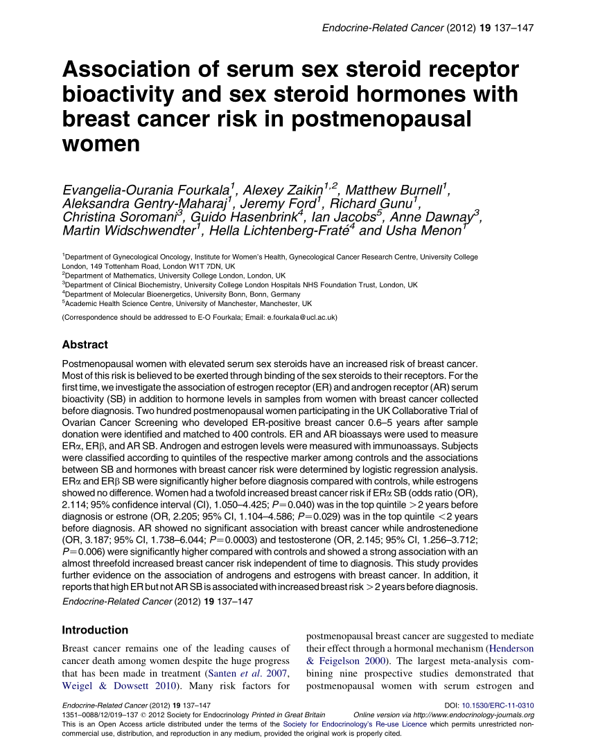 Pdf Association Of Serum Sex Steroid Receptor Bioactivity And Sex Steroid Hormones With Breast 1202