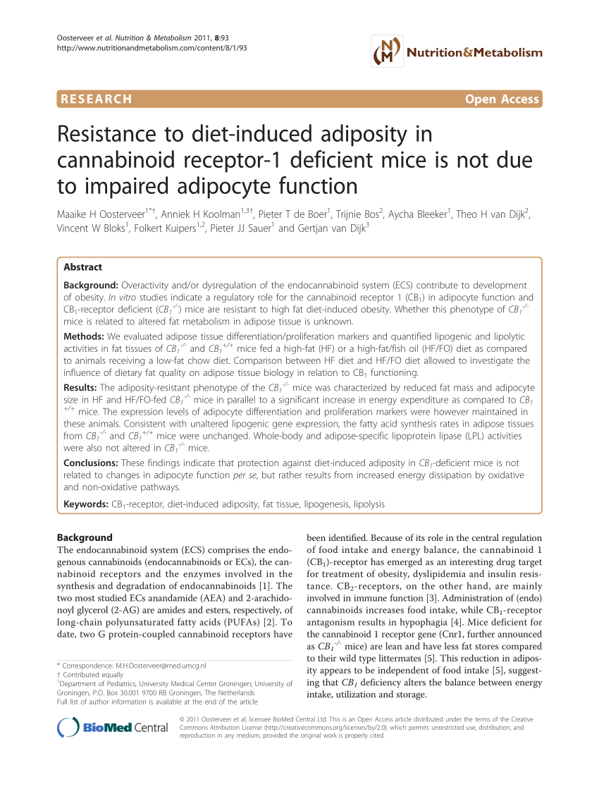 PDF) Resistance to diet-induced adiposity in cannabinoid receptor ...