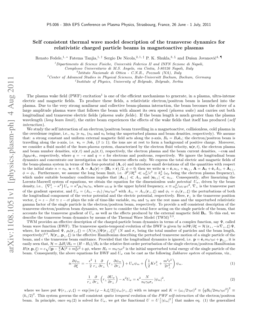 Pdf Self Consistent Thermal Wave Model Description Of The Transverse Dynamics For Relativistic Charged Particle Beams In Magnetoactive Plasmas