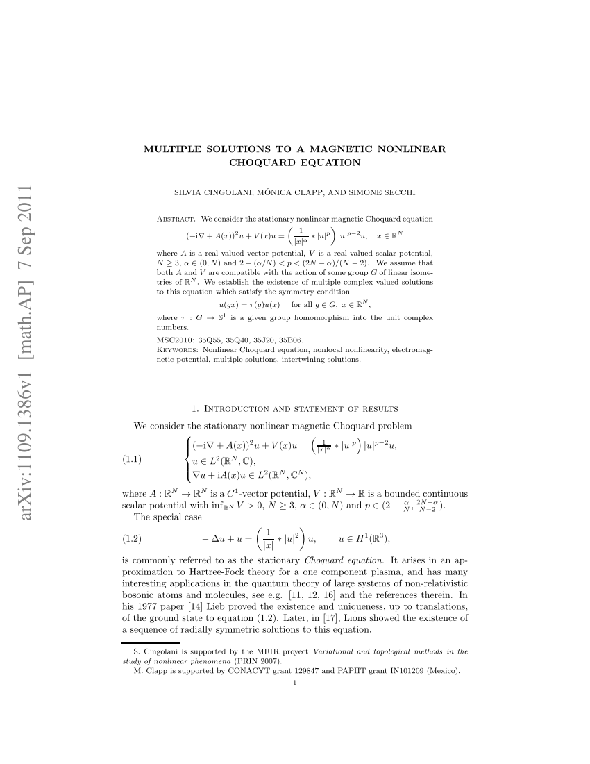 Pdf Multiple Solutions To A Magnetic Nonlinear Choquard Equation