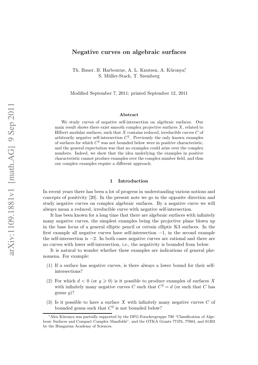 PDF) Negative curves on algebraic surfaces