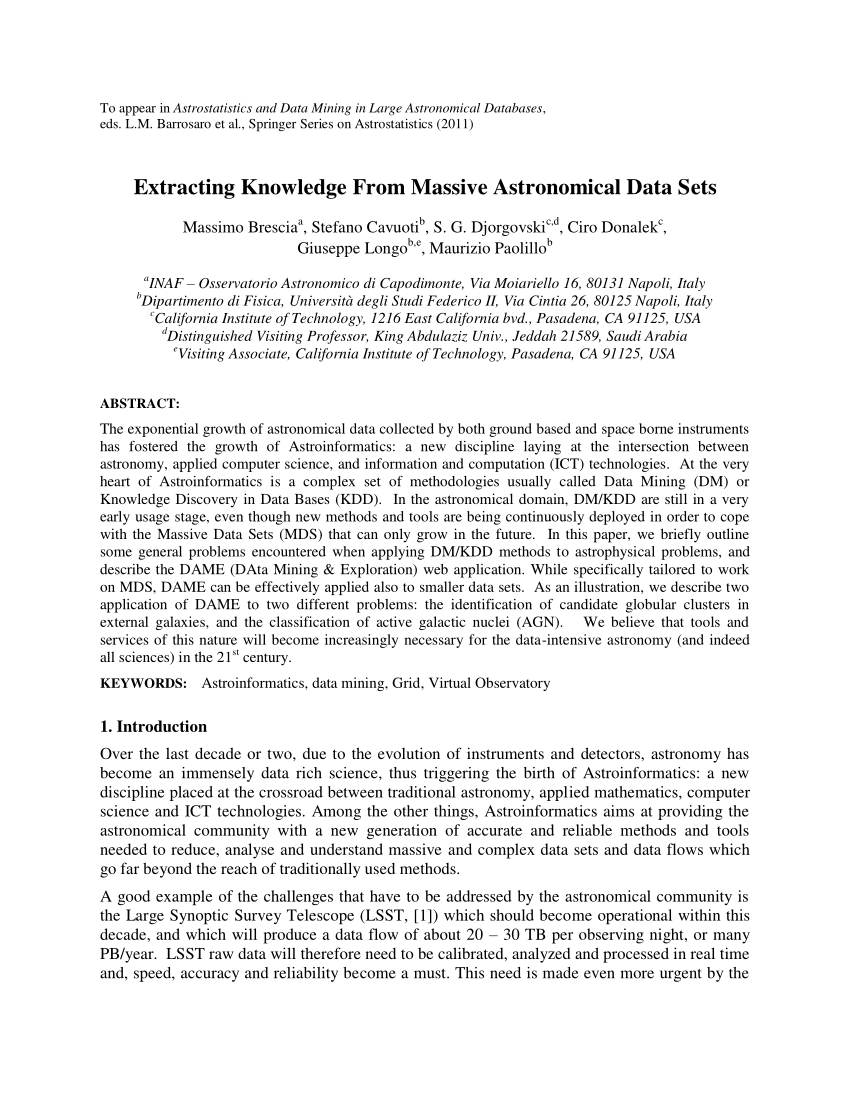 PDF Extracting Knowledge From Massive Astronomical Data Sets