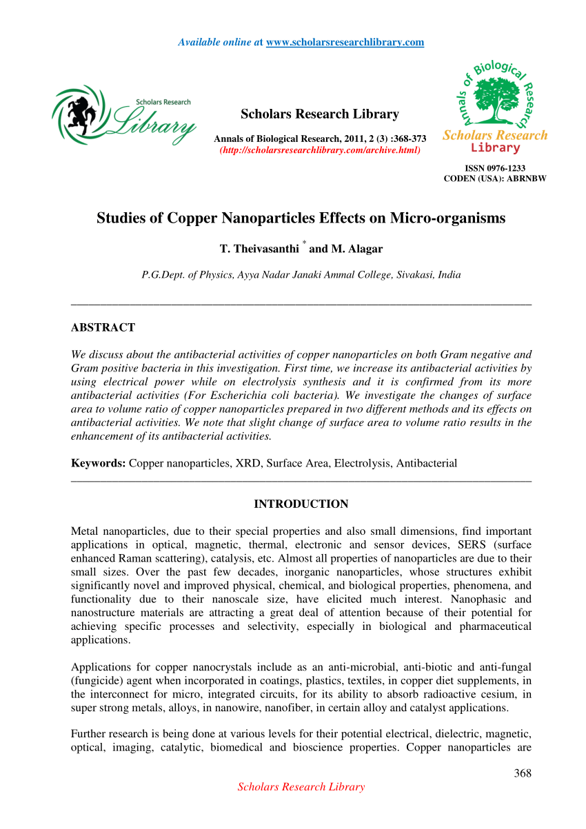 research paper on copper nanoparticles