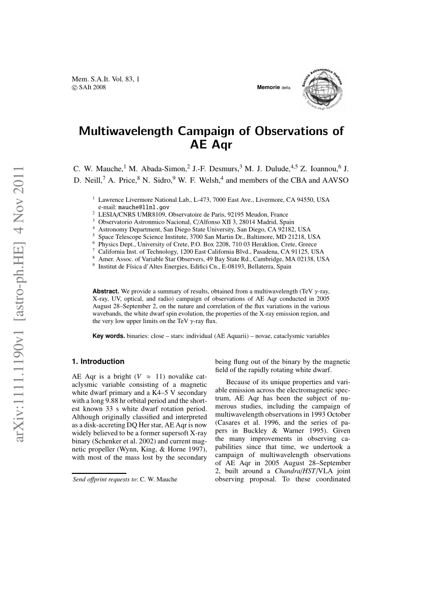 Pdf Multiwavelength Campaign Of Observations Of Ae Aqr