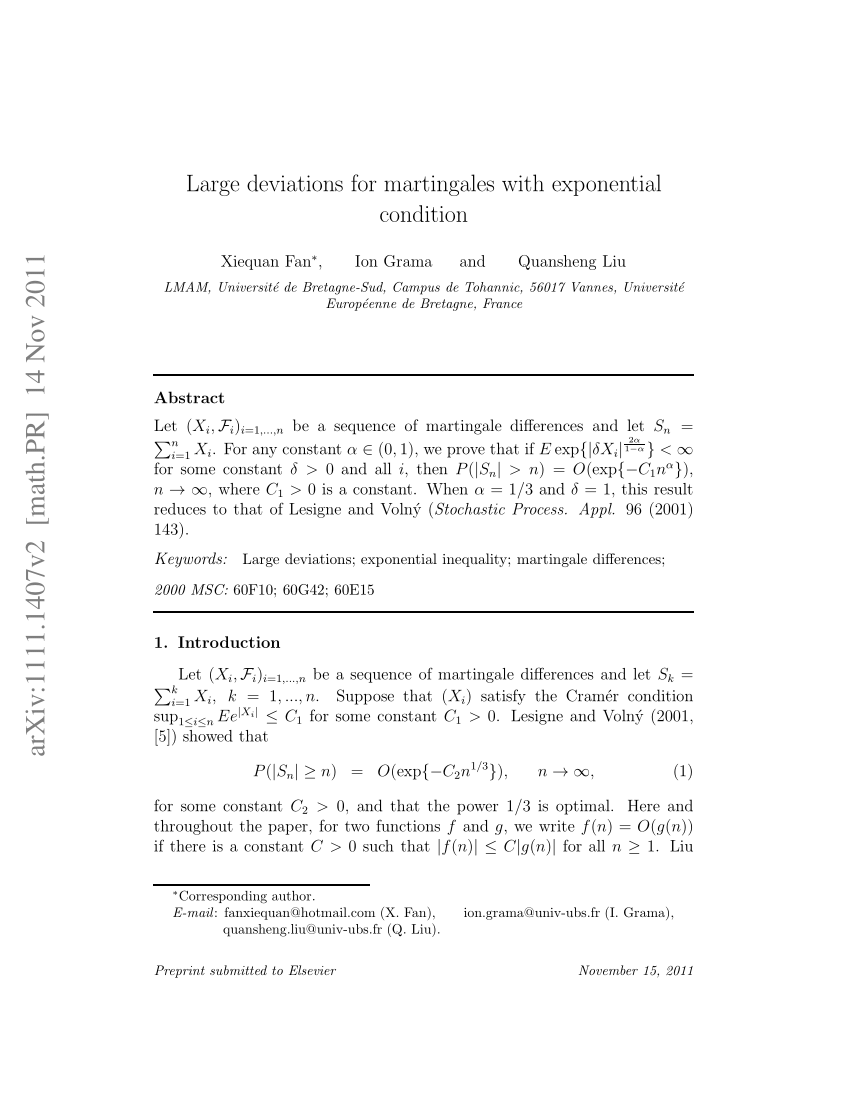 Pdf Large Deviation Exponential Inequalities For Supermartingales
