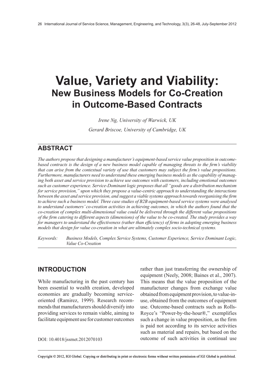 PDF) Value, Variety and Viability: Designing For Co-creation in a ...