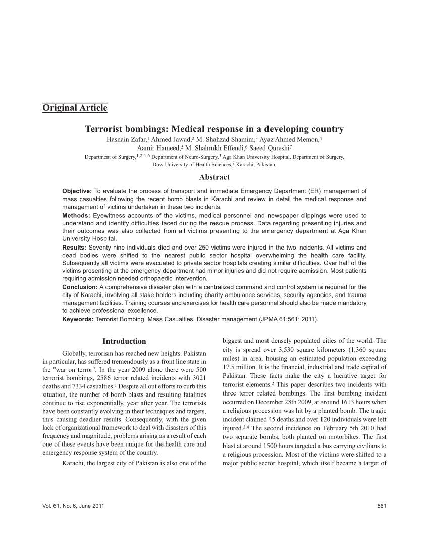 (PDF) Terrorist bombings: Medical response in a developing country