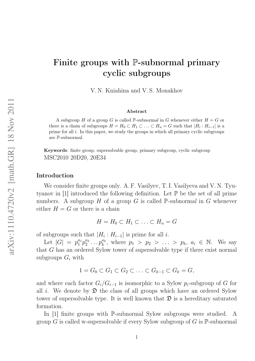 Pdf Finite Groups With Mathbb P Subnormal Primary Cyclic Subgroups