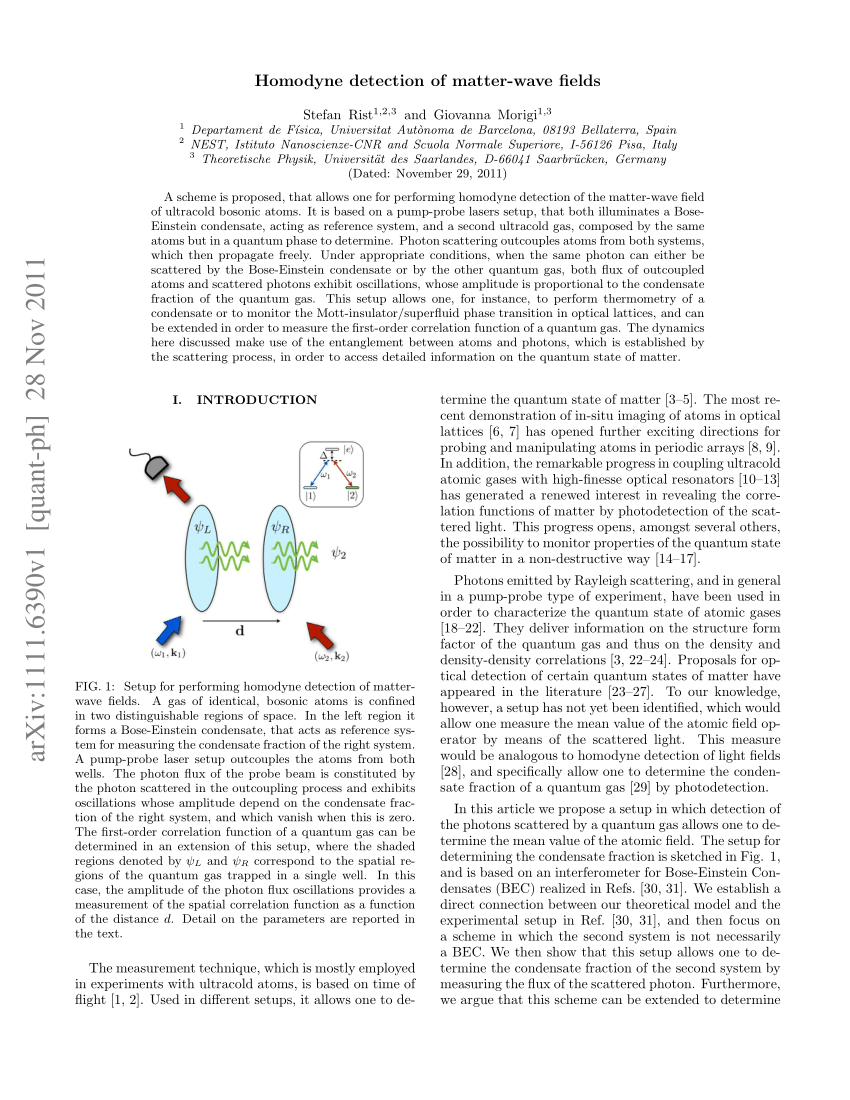 Pdf Homodyne Detection Of Matter Wave Fields