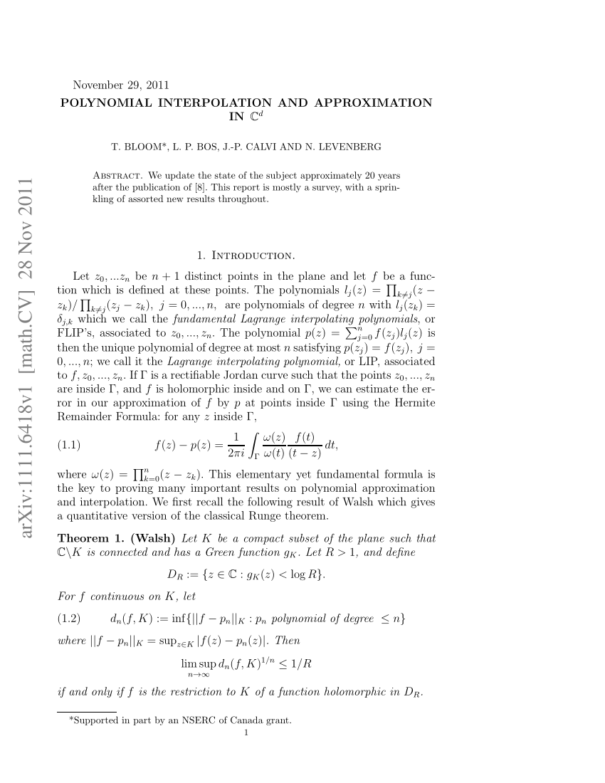 Pdf Polynomial Interpolation And Approximation In C D