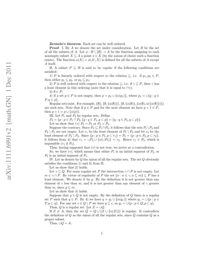 (PDF) Simple proof of Zermelo's theorem