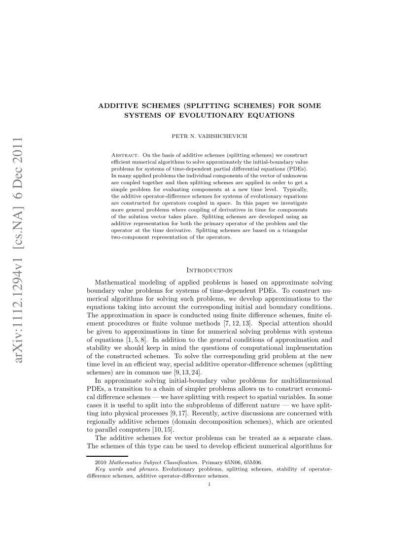 PDF) Additive schemes (splitting schemes) for some systems of ...