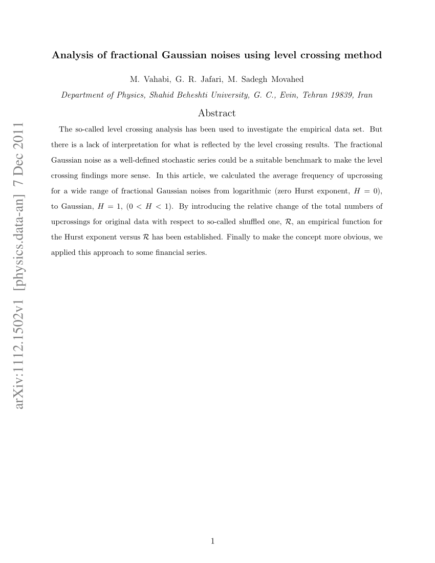 Pdf Analysis Of Fractional Gaussian Noises Using Level Crossing Method