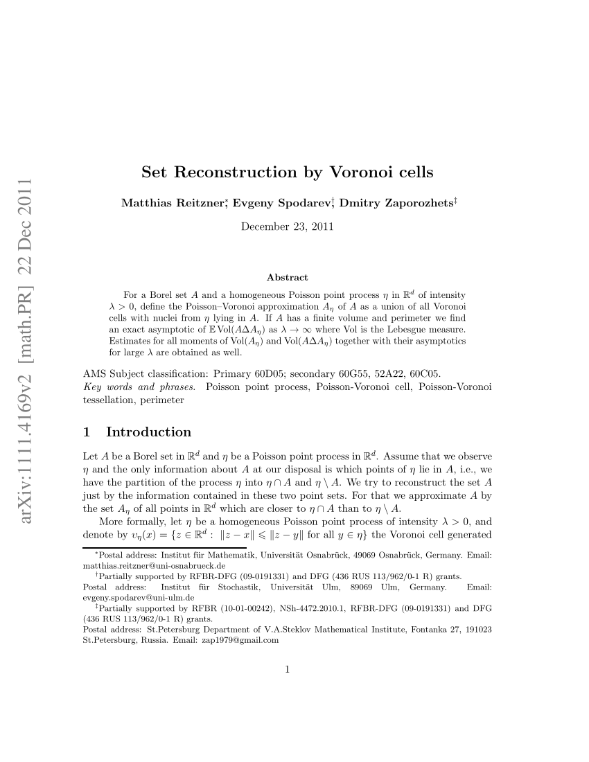 PDF) Set Reconstruction by Voronoi Cells