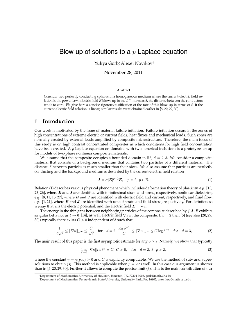 Pdf Blow Up Of Solutions To A P Laplace Equation