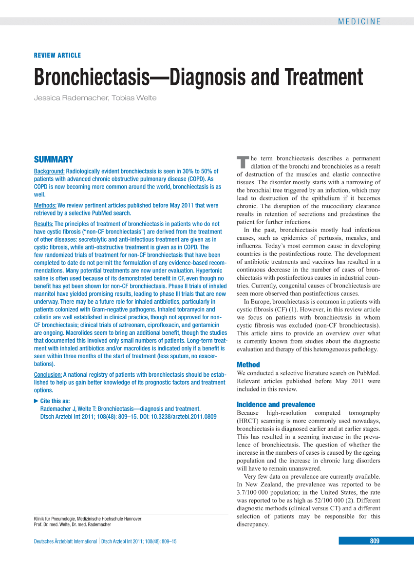 PDF Bronchiectasis Diagnosis and Treatment