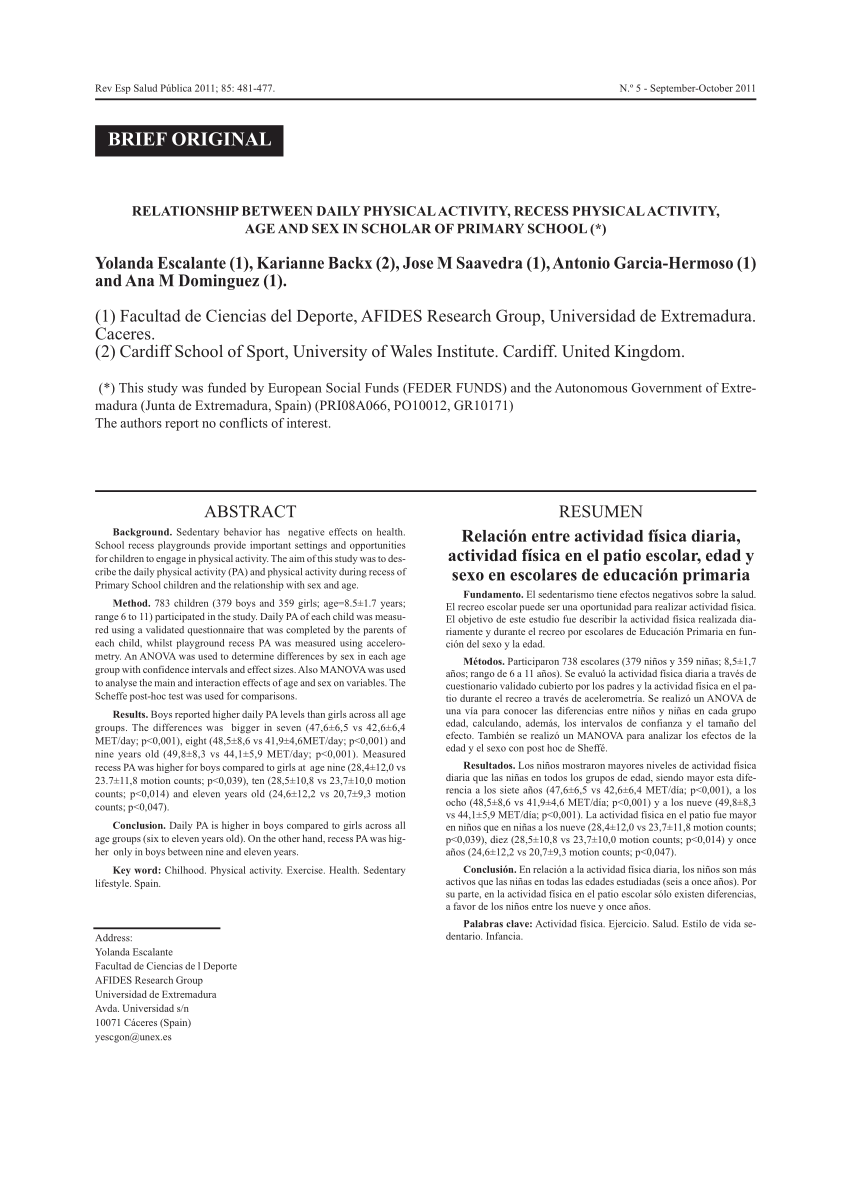 PDF) Relationship between daily physical activity, recess physical  activity, age and sex in scholar of Primary School, Spain