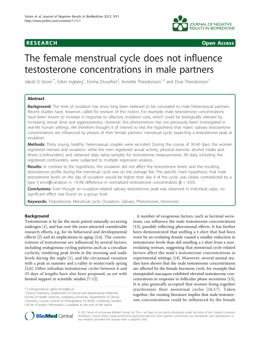 PDF) The female menstrual cycle does not influence testosterone  concentrations in male partners