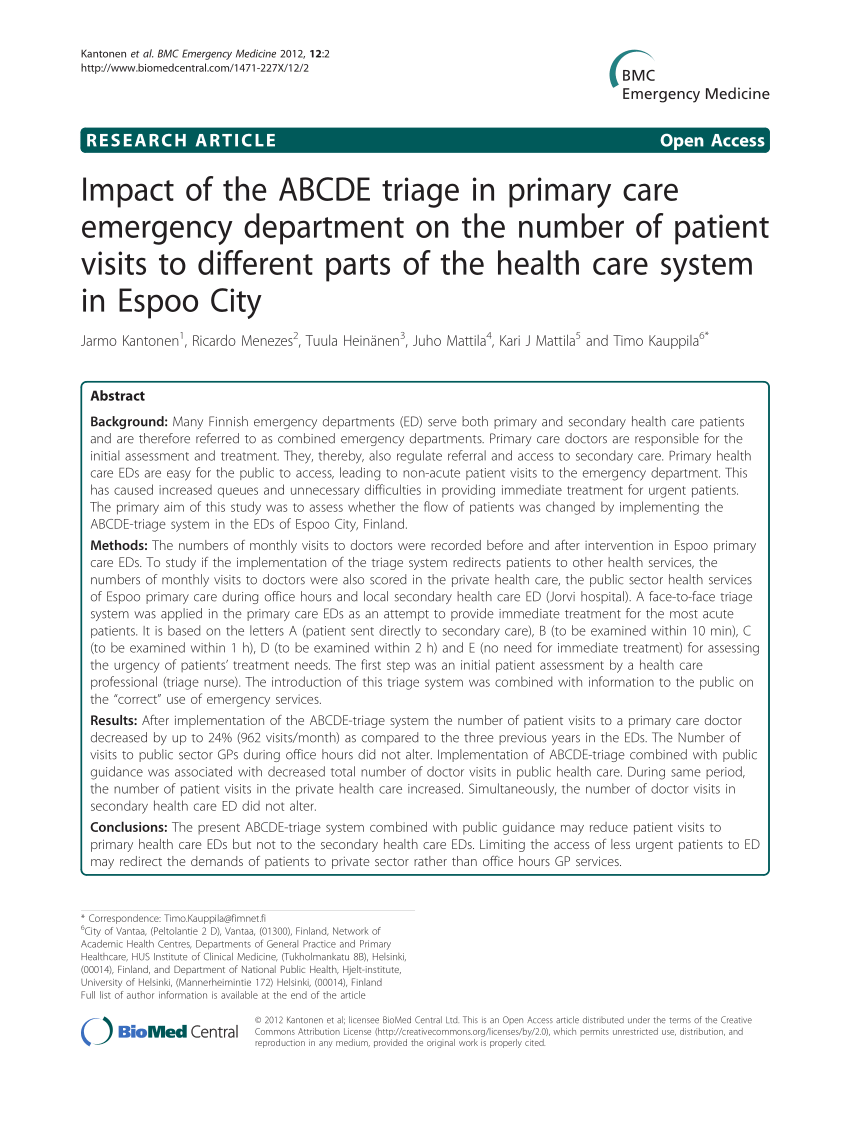 Pdf Impact Of The Abcde Triage In Primary Care Emergency