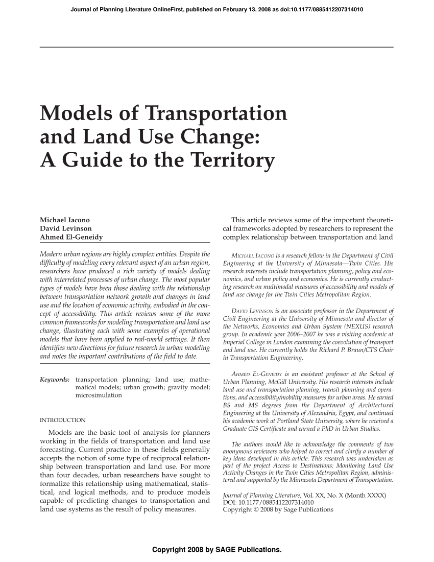 Pdf Models Of Transportation And Land Use Change A Guide