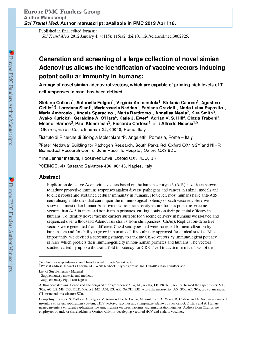 (PDF) Vaccine Vectors Derived from a Large Collection of Simian