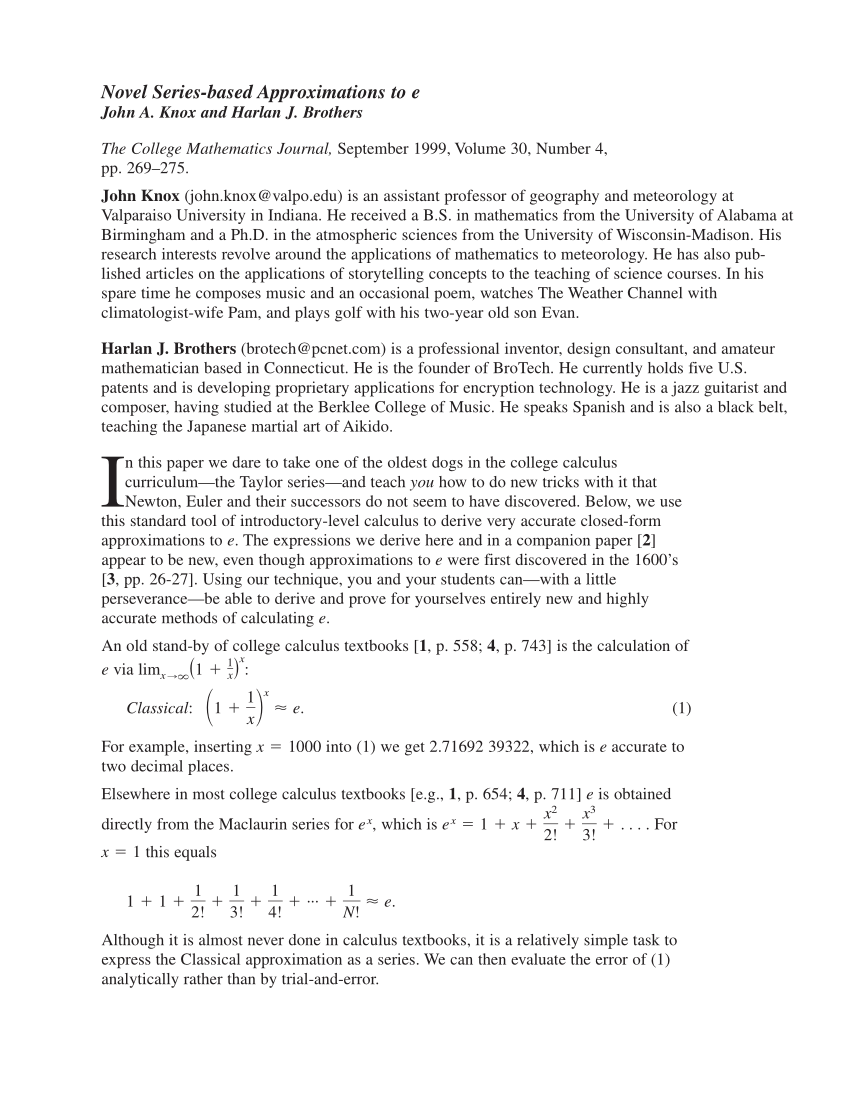 Pdf Novel Series Based Approximations To E