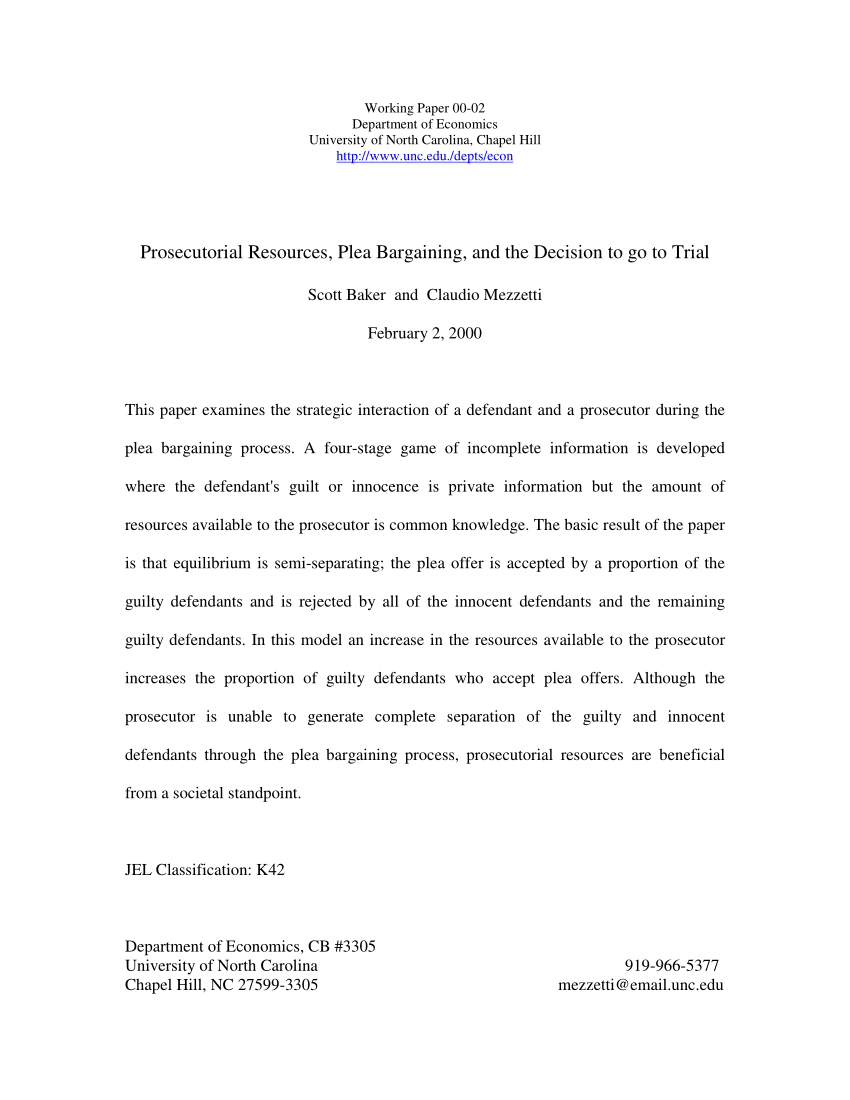 Pdf Prosecutorial Resources Plea Bargaining And The Decision To Go To Trial