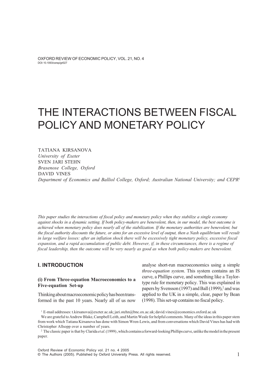 monetary and fiscal policy research paper