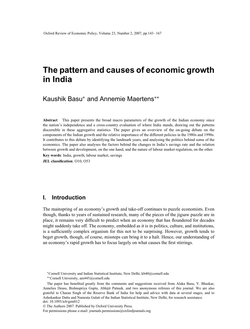 research paper on economic growth in india