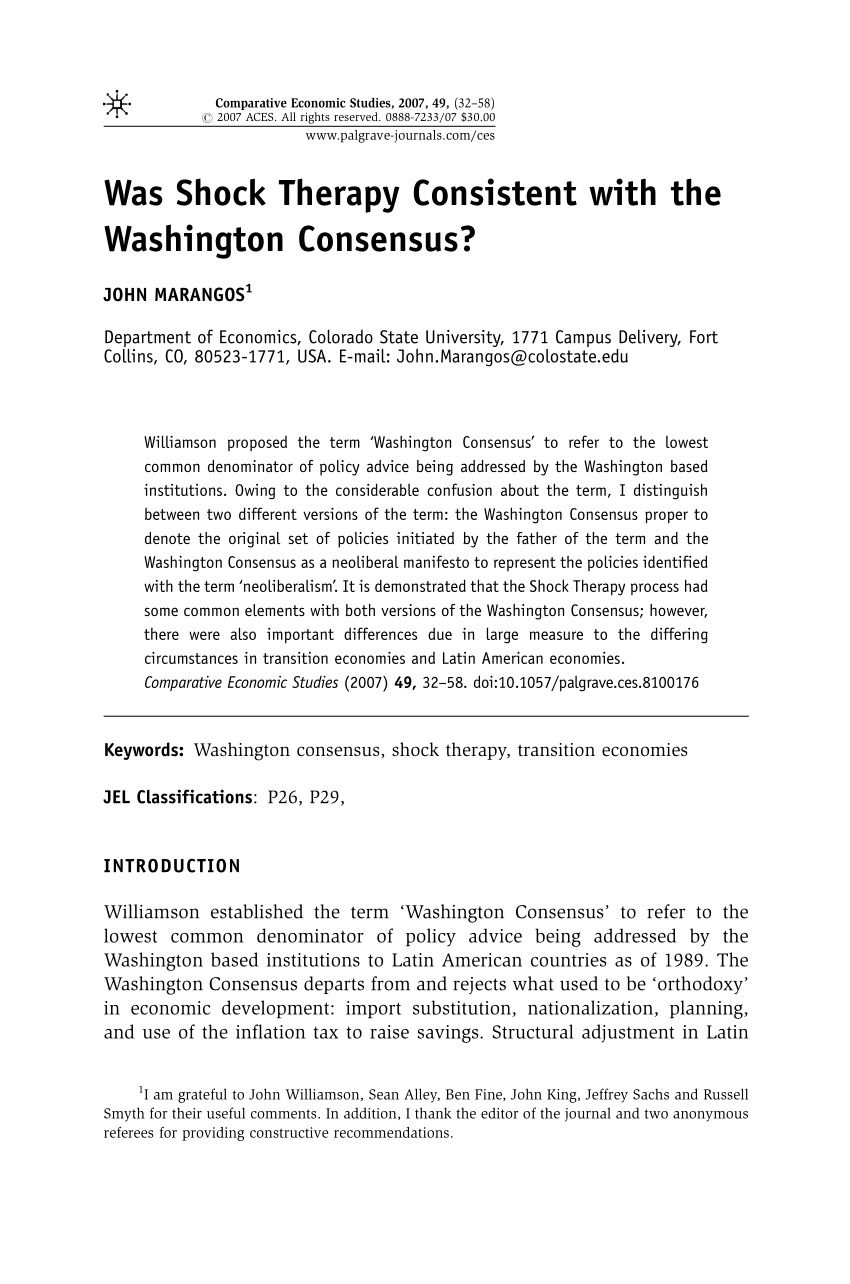 (PDF) Was Shock Therapy Consistent with the Washington Consensus?