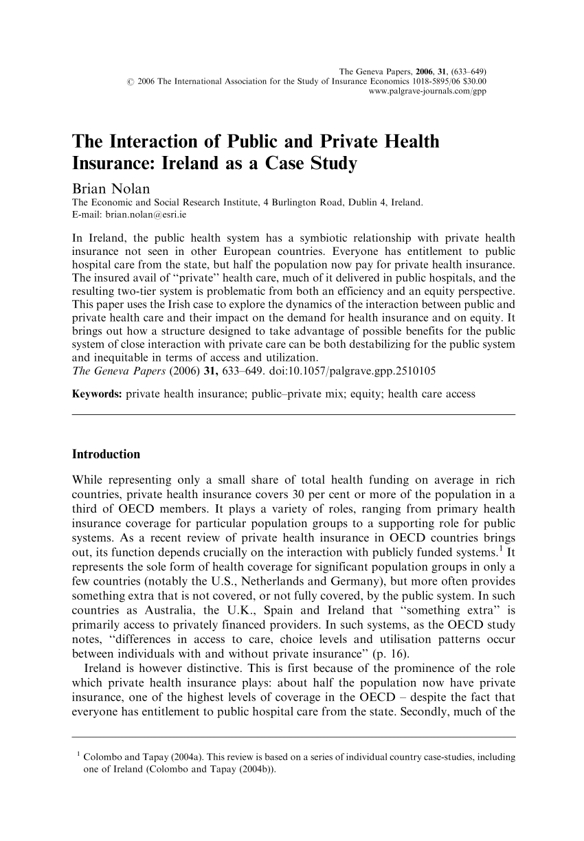 (PDF) The Interaction of Public and Private Health Insurance: Ireland