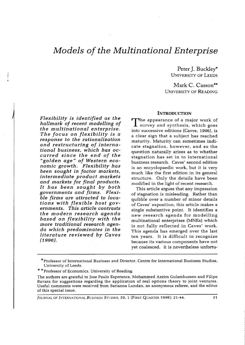 (PDF) Models of the Multinational Enterprise