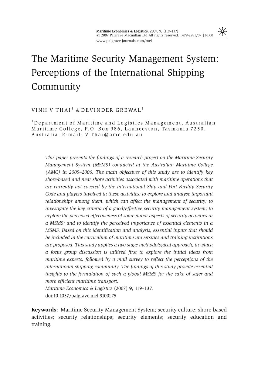 PDF) The Maritime Security Management System: Perceptions of the