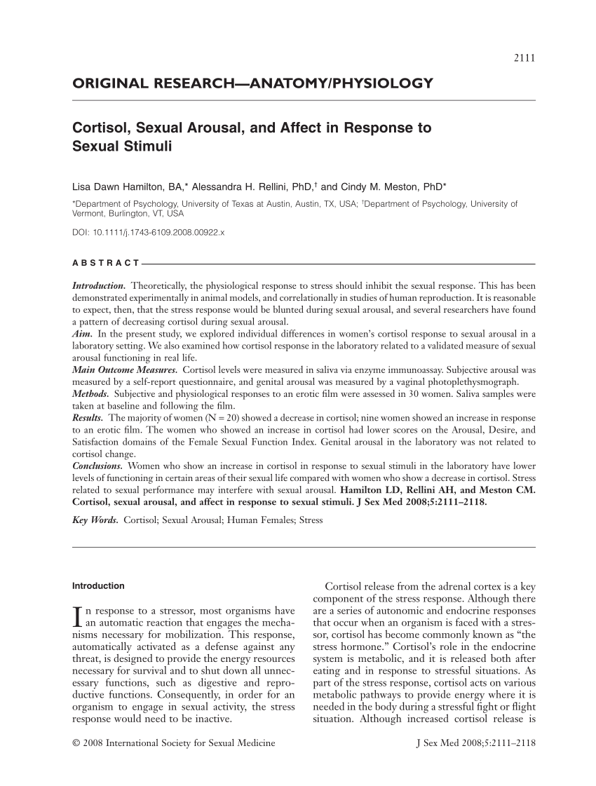 PDF) Cortisol, Sexual Arousal, and Affect in Response to Sexual Stimuli