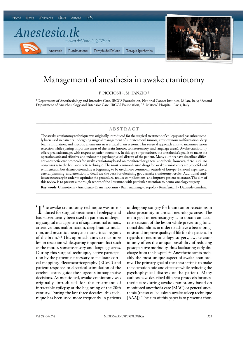 Pdf Management Of Anesthesia In Awake Craniotomy