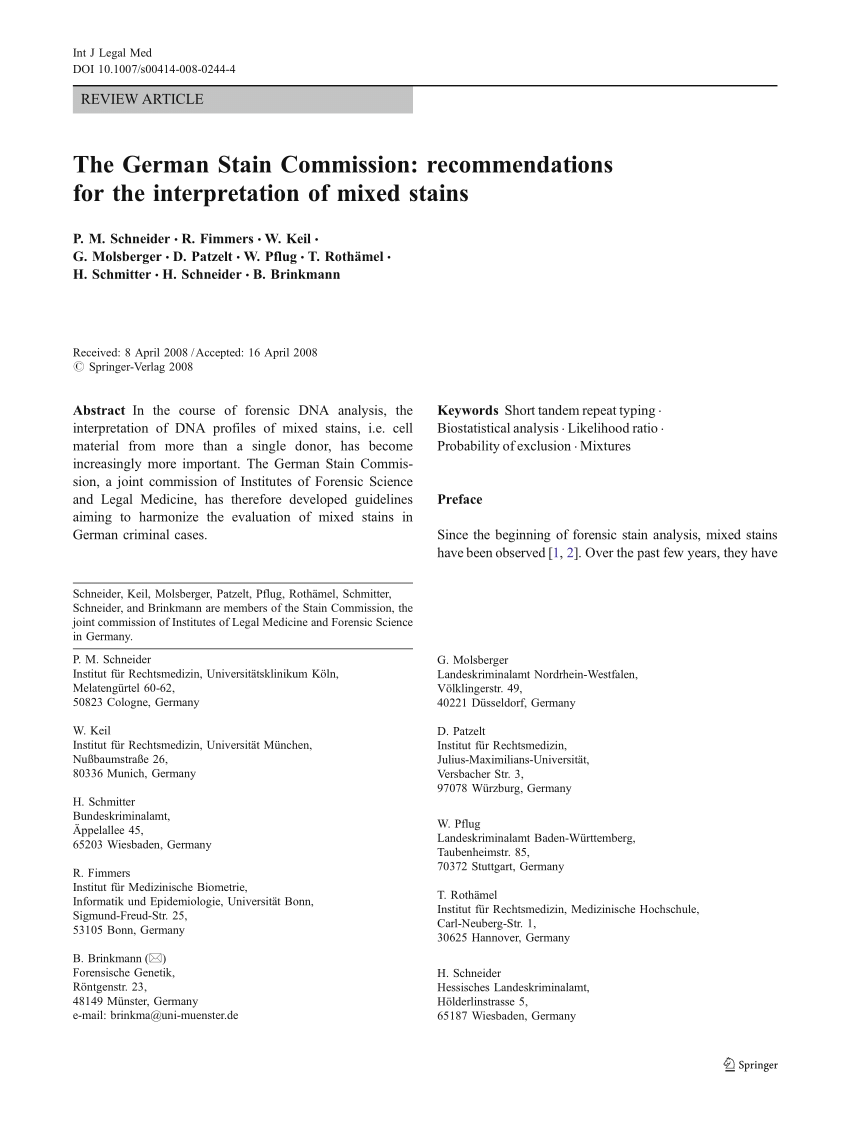 Pdf The German Stain Commission Recommendations For The Interpretation Of Mixed Stains