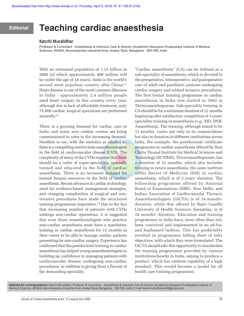 thesis topics in cardiac anaesthesia