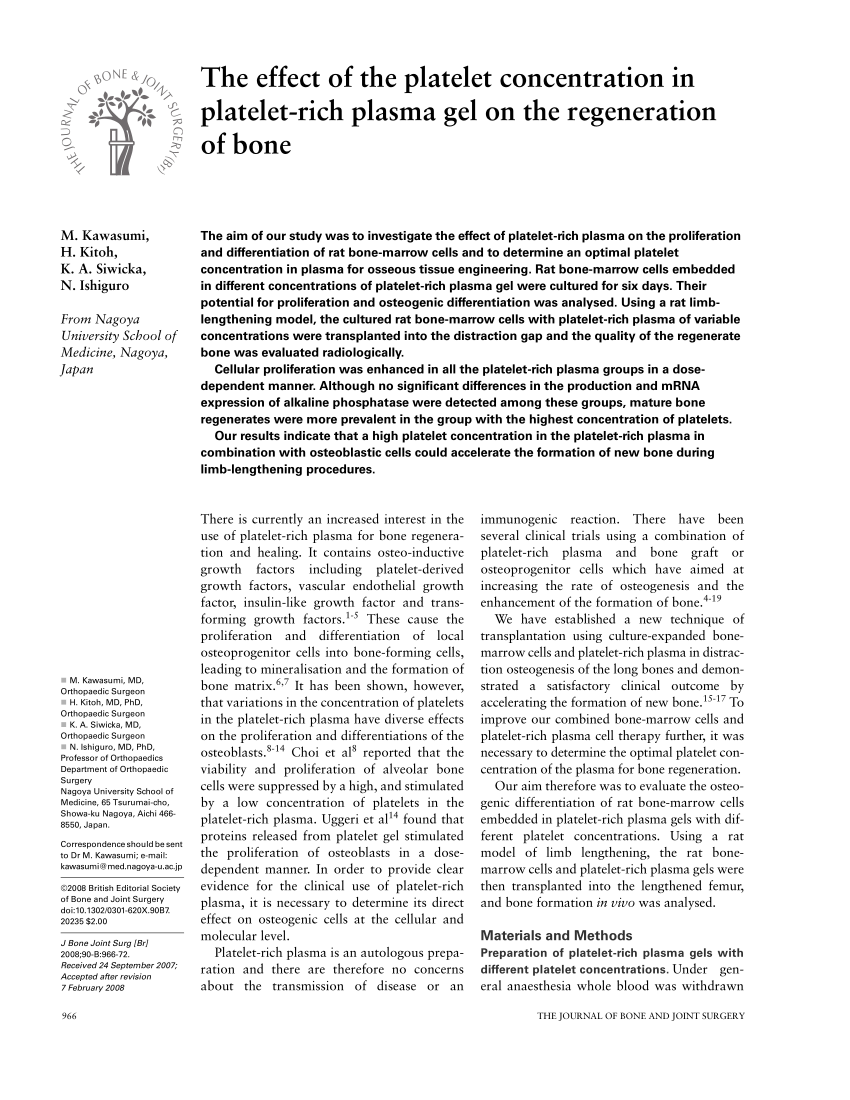 Pdf The Effect Of The Platelet Concentration In Platelet Rich Plasma Gel On The Regeneration 5405