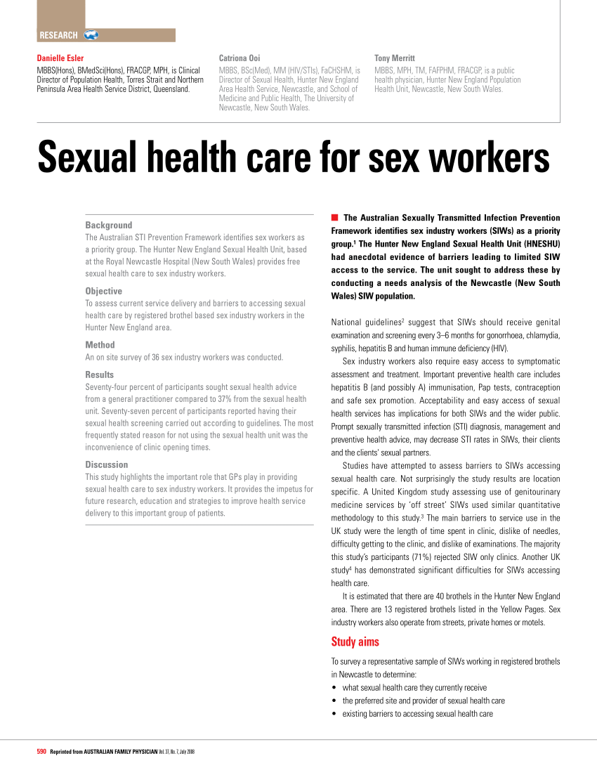 PDF Sexual healthcare for sex workers