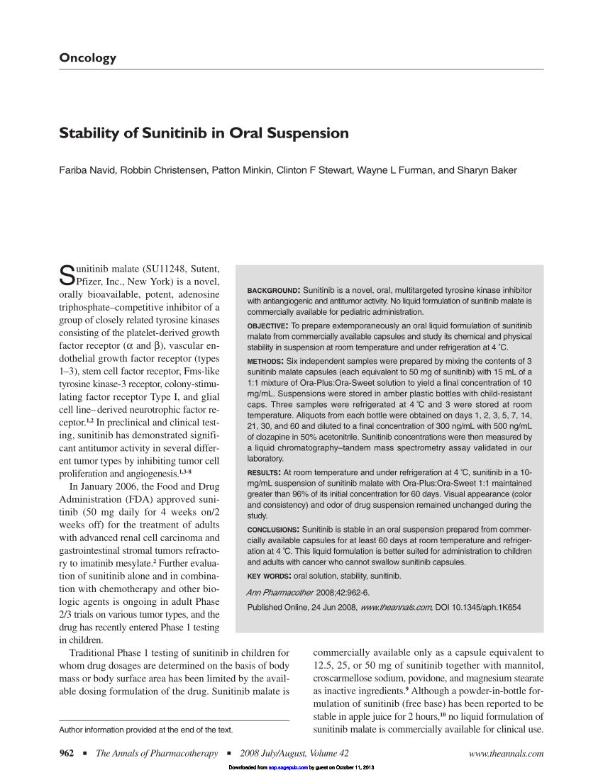 (PDF) Stability of Sunitinib in Oral Suspension