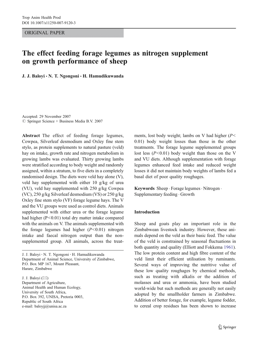 Pdf The Effect Feeding Forage Legumes As Nitrogen Supplement On Growth Performance Of Sheep