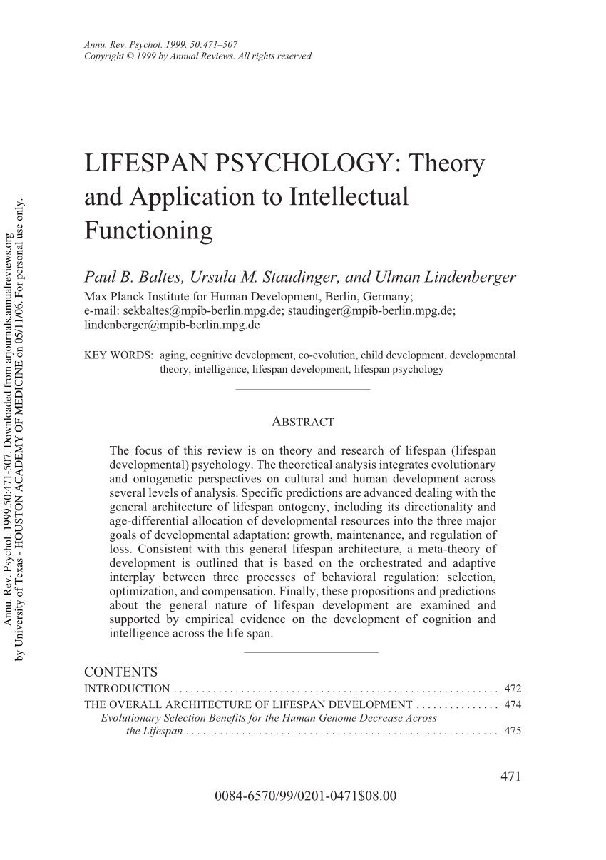 lifespan psychology research paper