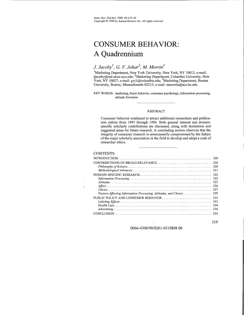 Pdf Consumer Behavior A Quadrennium - 