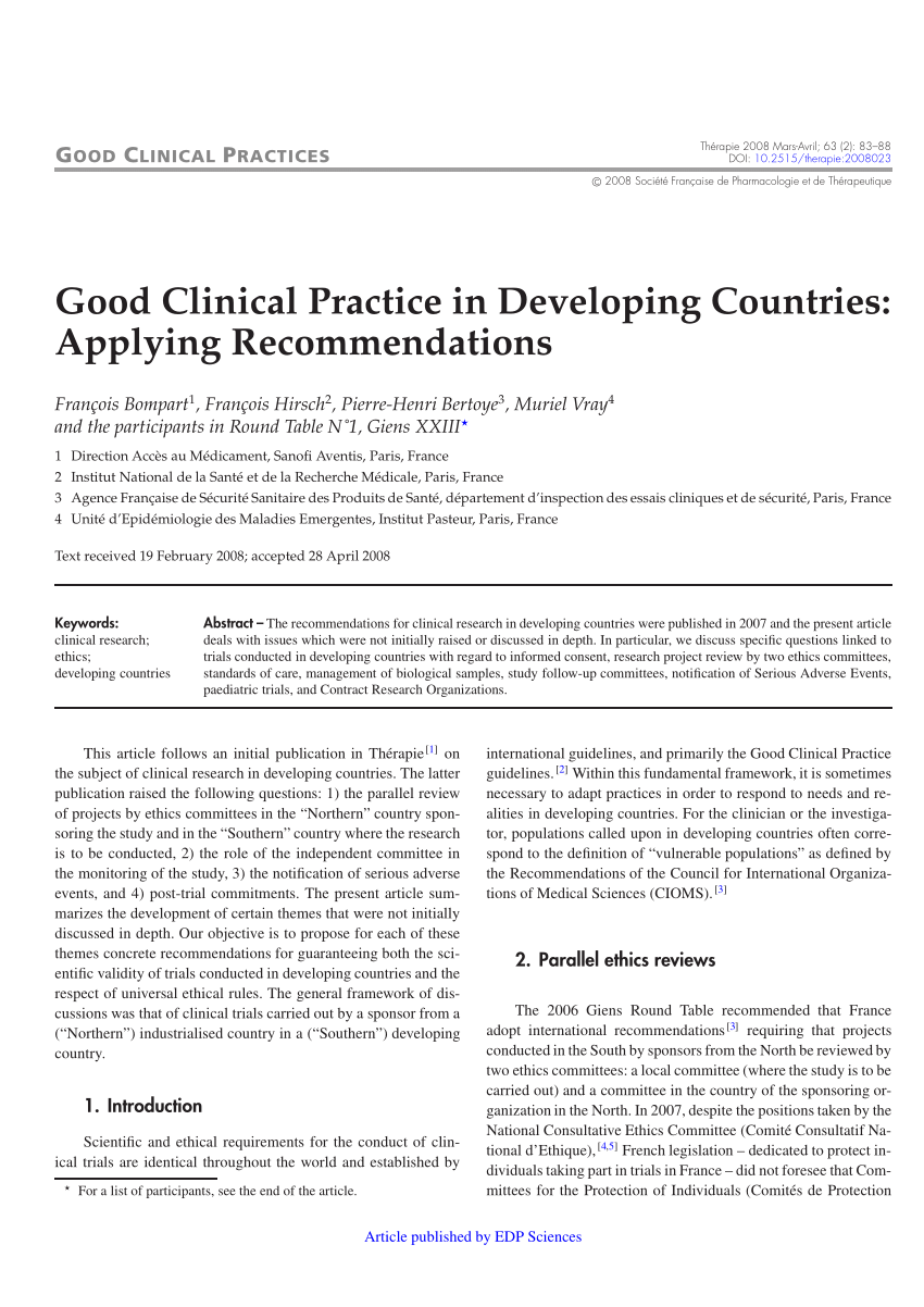 pdf) good clinical practice in developing countries: applying