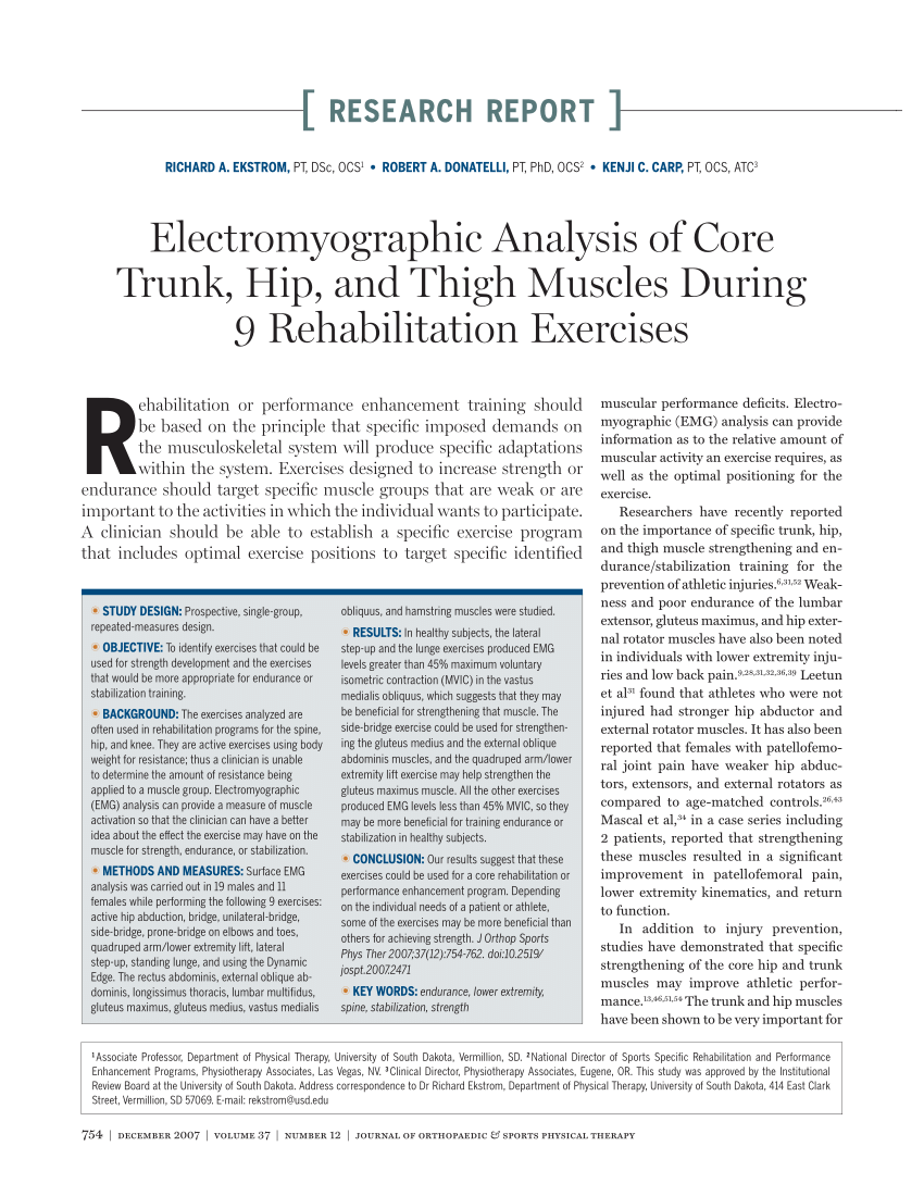 PDF Electromyographic Analysis of Core Trunk Hip and Thigh  