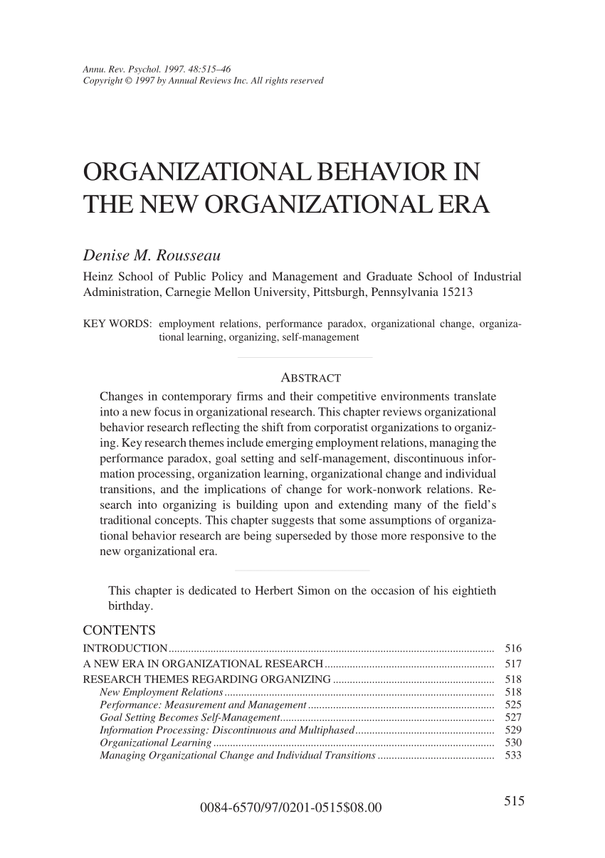 research paper on human behavior in organization