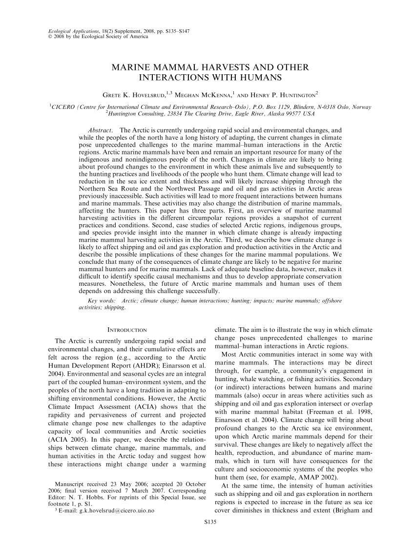 (PDF) Marine Mammal Harvests and other Interactions with Humans