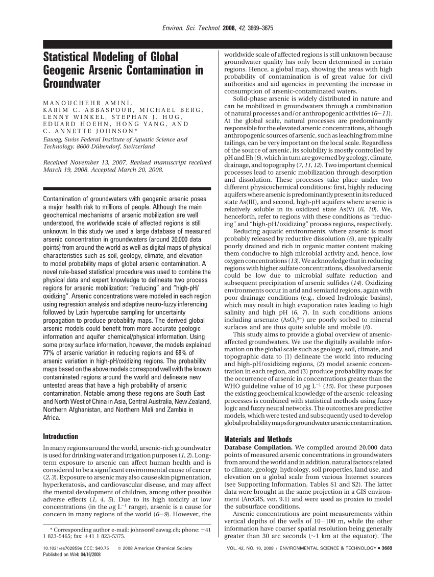 Pdf Statistical Modeling Of Global Geogenic Arsenic - 